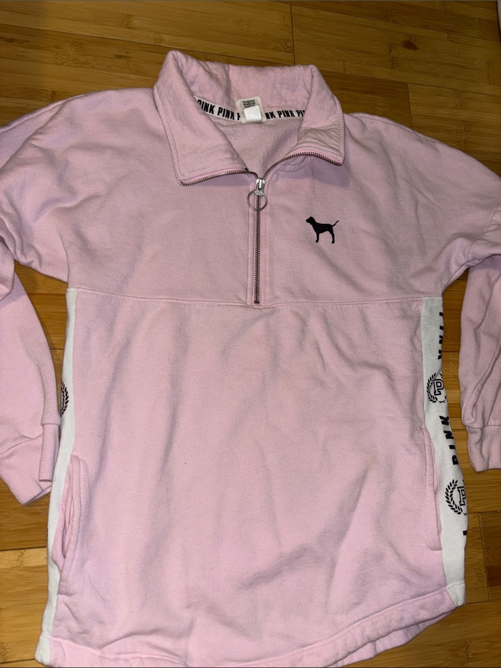 PINK Victoria's Secret Baby Pink Half-Zip Pullover with Dog Logo